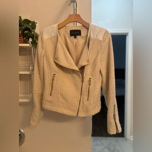 Banana Republic Cream Textured Blazer with Zipper Details